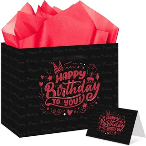 Happy Birthday  Bag Black Red Birthday  Bag Bday Wrapping Bag with Card Tissue Paper for Men Women  Bday Party Supplies  Shower Decorations