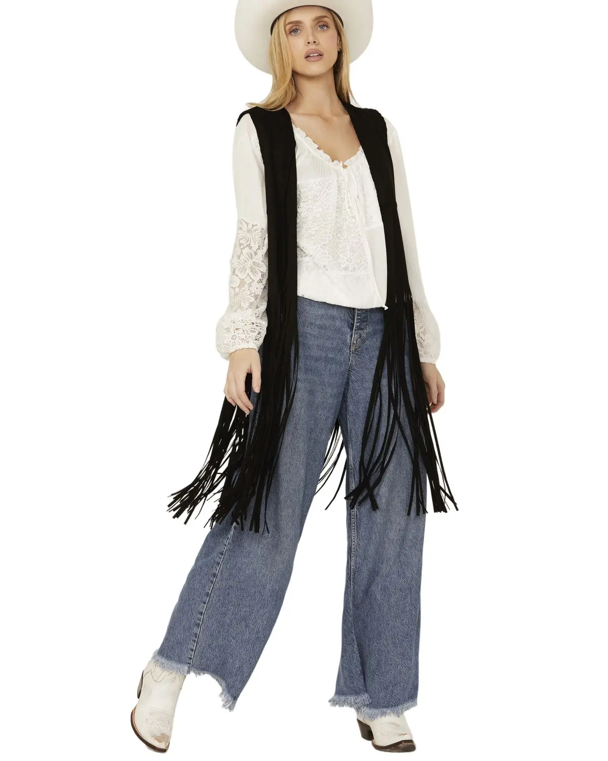 Fornia Women's Women'S Suede Fringe Vest - Frngvst2blk