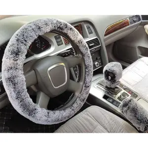 3 count/Set Fashion Faux   Furry Steering Wheel Cover,Short Hair Soft  Handbrake Cover,Gear Shift Cover,Universal Thickening Fuzzy Warm Non-Slip Auto Interior (Automatic,Black Grey)