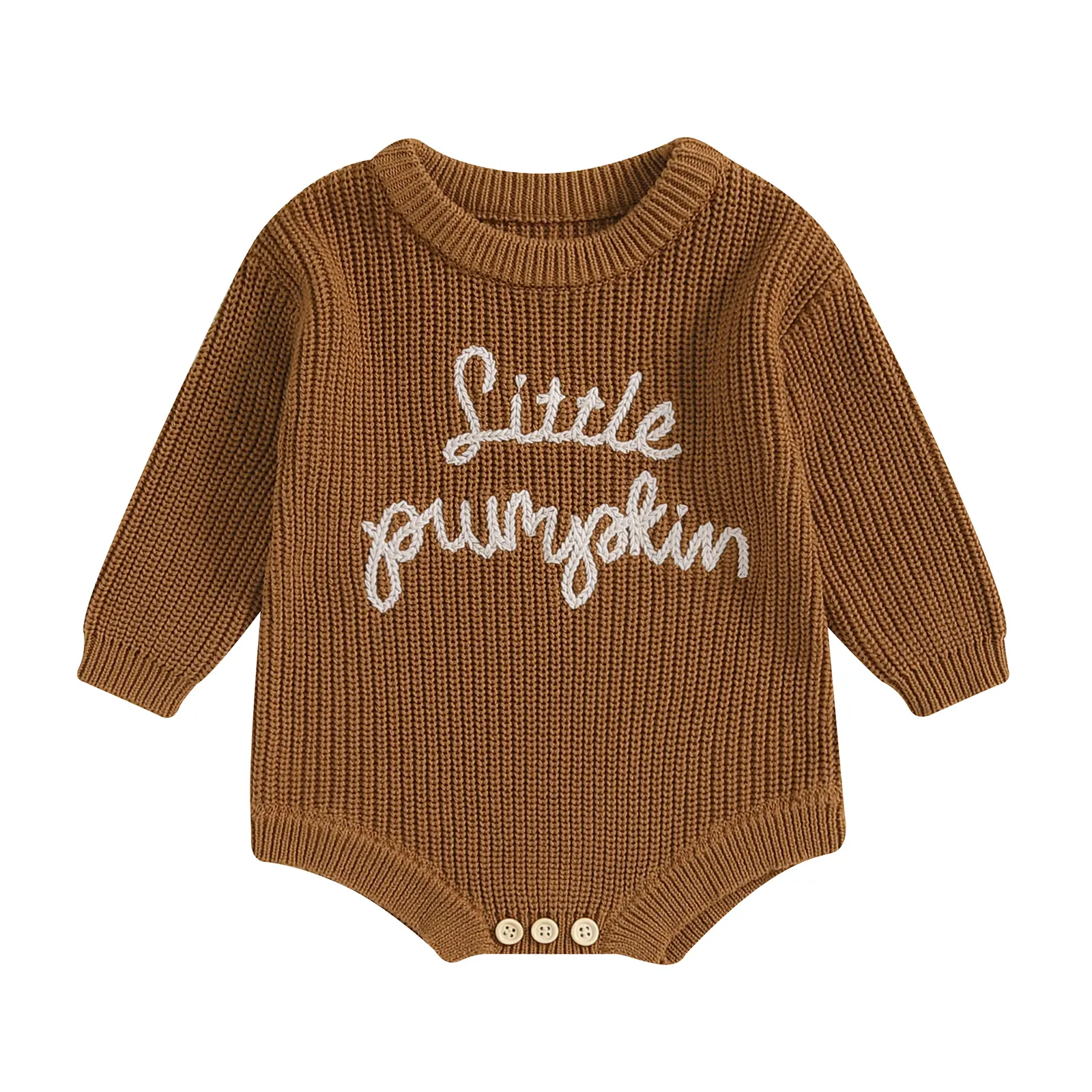 Newborn Baby Halloween Bodysuit, Knit Long-Sleeve Oversized Sweater Romper with Little Pumpkin Embroidery, Warm Fall Clothes for Boys & Girls