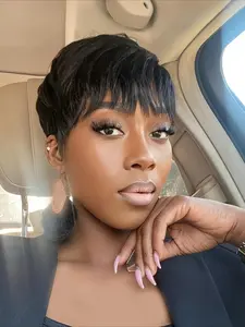 Straight Human Hair Wig for Women Pixie Cut Wig Full Machine Made Wig 150% Density 6 Inch Straight Wigs
