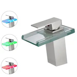 Waterfall showerhead LED bathroom faucet, single handle bathroom sink sink faucet in Brushen Nickel