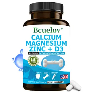 Bcuelov Calcium Magnesium Zinc + Vitamin D3 Supplement to Support Bone and Teeth Health - 120 Capsules