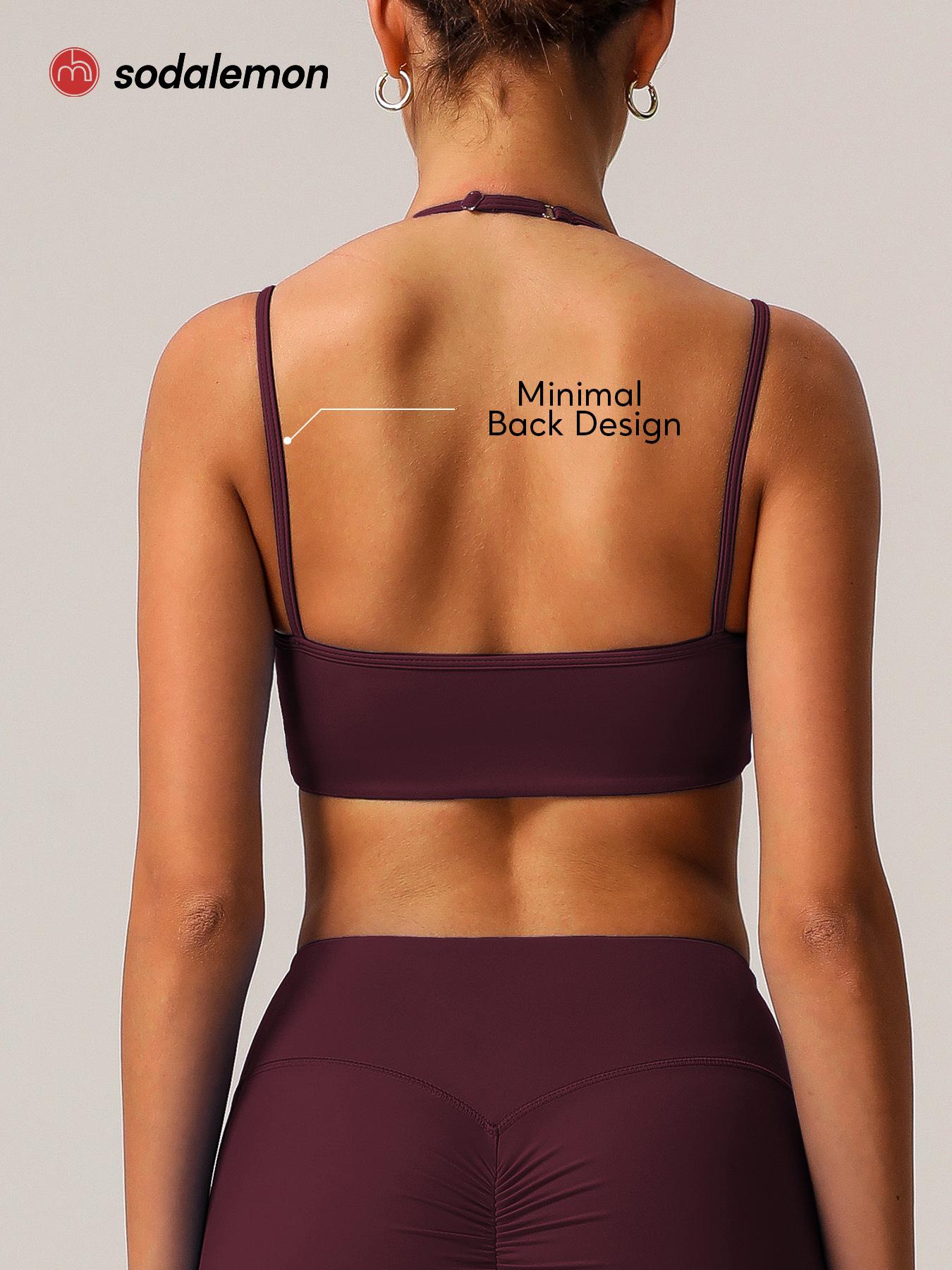Sodalemon Women double layered-strap scoop-neck yoga sports bra, cropped open-back workout top, outdoor Pilates fitness sports bra