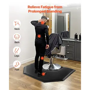 VEVOR Salon Mat for Hair Stylist, 4x 5 FT Hexagon Salon Chair Mat Anti Fatigue, 1-inch Thickened Barber Shop Floor Mat with Round Cut Out, Easy-to-Clean PVC Surface Anti-Trip Beveled Edges