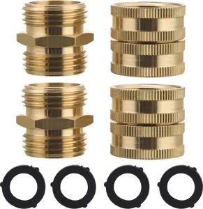 Garden Hose Adapter,  to , Feale to Feale, 3/4 Inch Brass Connector, 4-Pack with Extra 4 Washers