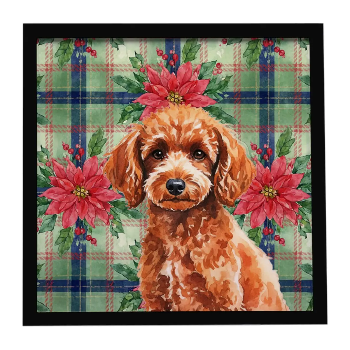 Carolines Treasures WDK8775MFP88 8x8 in. Framed Aluminium Metal Print - Artistic Red Poodle & Christmas Poinsettia Flowers Artwork, Wall Hanger Decoration, Home Decor Gift