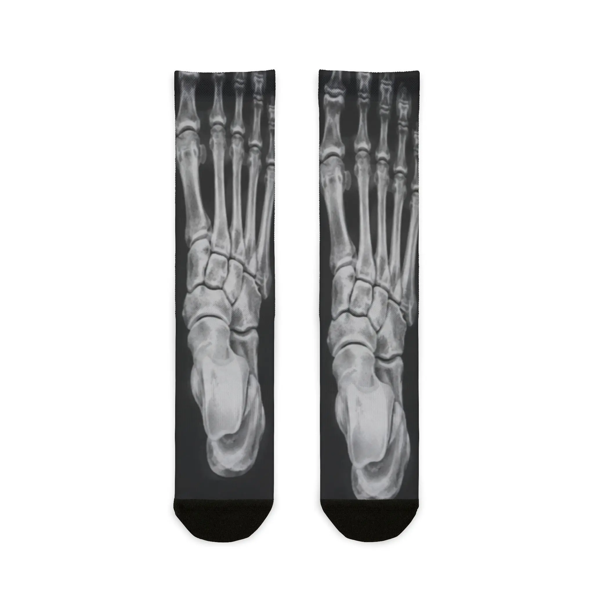 Custom Printed  X-Ray Skeleton & Melting Checkerboard Gothic Crew Socks