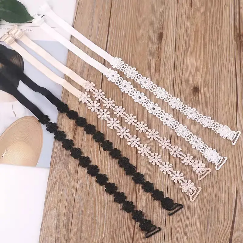 Lace Decor Bra Replacement Straps, Adjustable Non-Slip Detachable Intimates Shoulder Straps, Floral Lace Sexy Beauty Back Bra Strap Accessories for Daily & Dress Matching