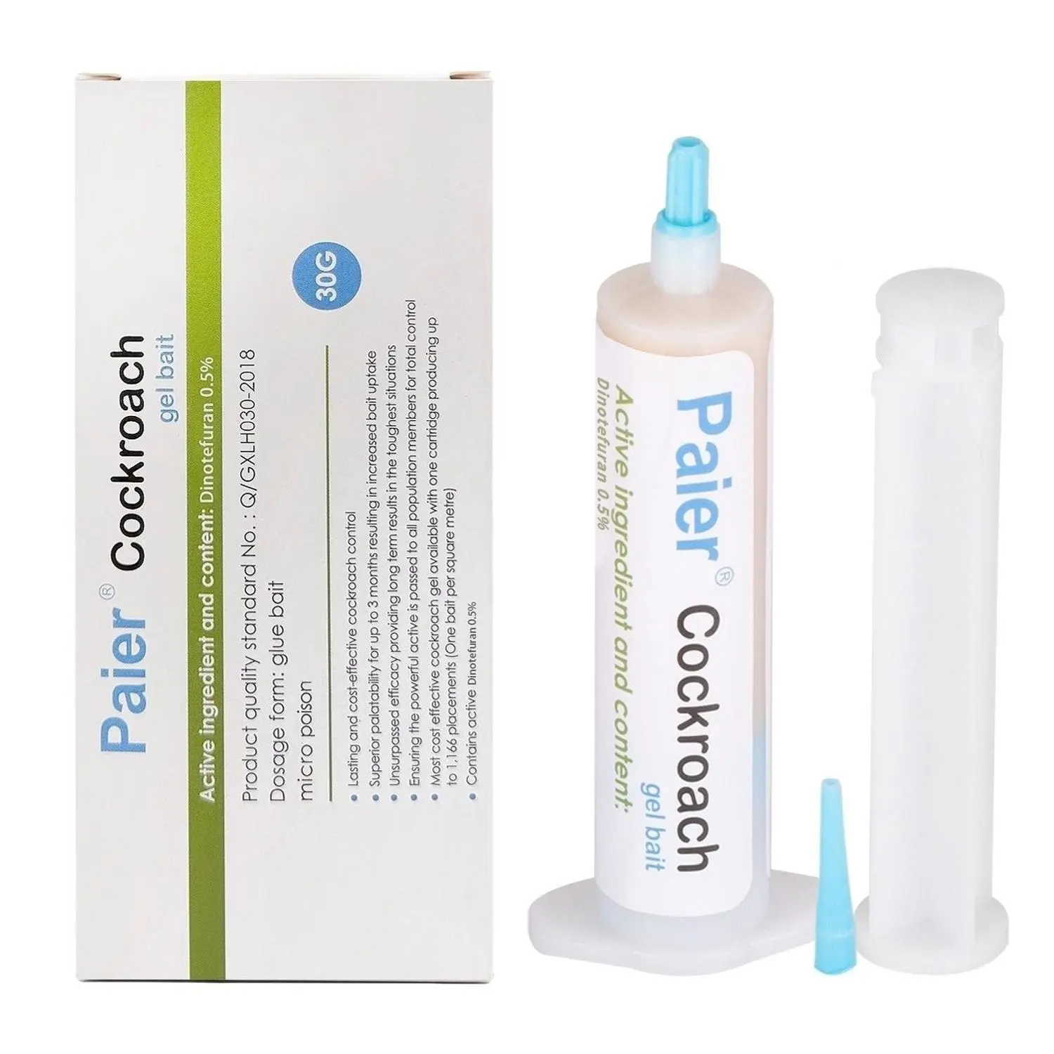 Cockroach Exterminator Gel Bait, 30g with Plunger & Precision Tip - 1-2 Weeks Effect, Indoor Outdoor Pest Control for German & American Roaches