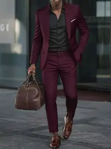 Slim Fit 2-Piece Suit, 1-Button Jacket & Pants Set, Wedding, Business Dinner, Men’s Blazer, Business Casual, Black Formal Menswear, Business Casual Outfits, Prom Outfits for Men, Office Work Clothes， business casual outfits