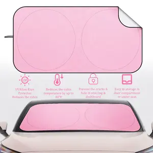 Pink Car Windshield Sun Shade – Double-Ring Foldable Cover for Front Window, UV Protection & Heat Insulation, Keep Cabin Cool, Fits SUVs, Trucks, Girly Car Accessories