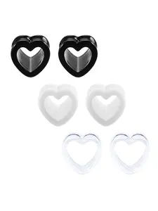 3 Pair Heart Shaped Stud Earrings, Cute Hollow out Earrings for Women & Girls, Punk Matching Jewelry for Party, Daily Clothing Decor, Ear Studs