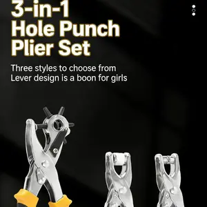 Punching Pliers Belt Hole Puncher Set, Three-Piece Chicken Eye Clamp Five-Claw Tool, Home Waistband Watch Band Punch Machine