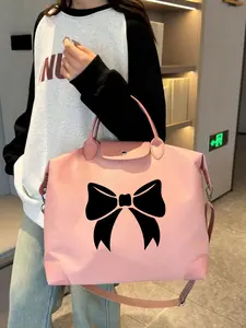 Sweet Bow Print Travel Luggage Bag, Unisex Waterproof Weekend Tote, Large Capacity Carry-On Crossbody Bag with Detachable Strap