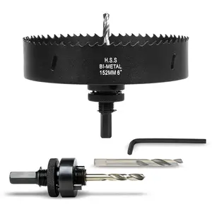 6 Inch Hole Saw with Arbor for Wood, 6 in Hole, Removal, Flat Drilling Edge, Lightweight & (Black)
