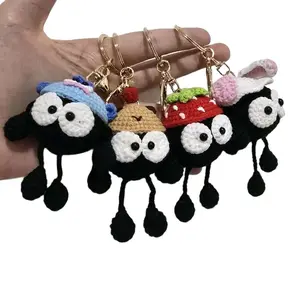 Handmade Crochet Ghibli Anime-Inspired Soot Sprite Keychain, Black Dust Ball Character Charm, Whimsical Bag Accessory Bag Charm for Anime Fans