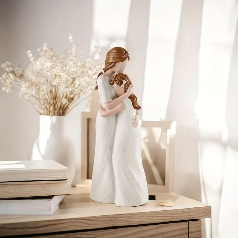 Hand-Painte Mother And Daughter Statue Elegant Modern Mom Hug Daughter Sculptures Resin Craft Family Sculpture Birthday Gift