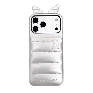 Three-dimensional leather down feather wings iPhone14/13 compatible iPhone17/16/15PROMAX phone case, shockproof