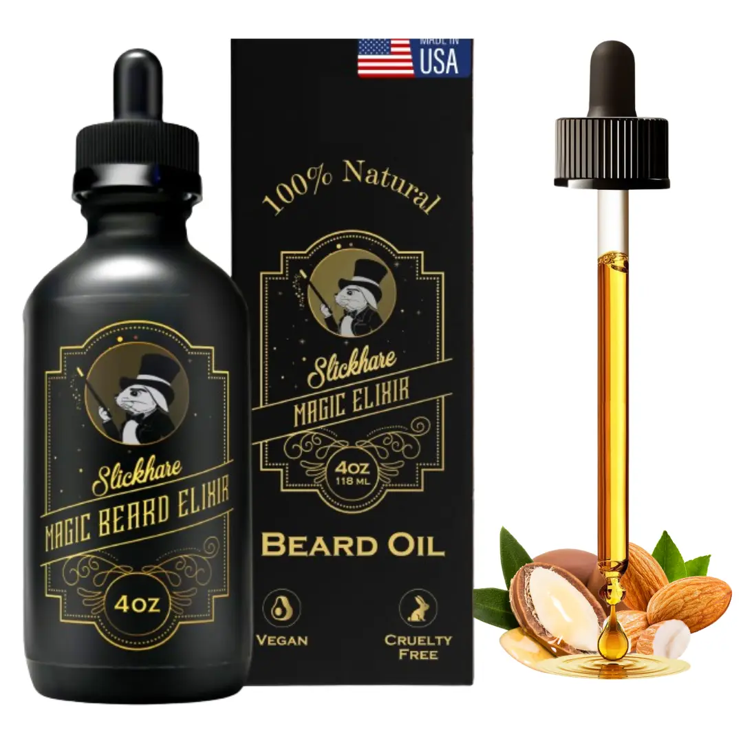Slickhare Magic Beard Elixir - 100% Natural Organic Beard Growth Oil for Men - Citrus Scented - 1 Fl Oz - Vegan Cruelty-Free - Made in USA - Gift for Husband or Boyfriend - Frizz