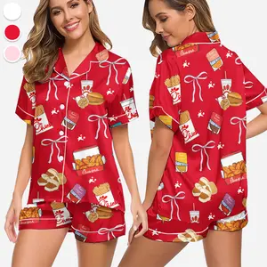 Coquette Chicken Nuggets Satin Pajamas Set, Chick-Fil-A Sleepwear, Chick-Fil-A  Lovers Loungewear, Gift For Her, Premium Satin Pajamas