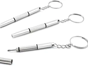 3 PCS Mini Portable Screwdrivers for Glasses, 3-in-1 Keyring Eyeglasses Repair Kit Flat Head Phillips Hex Handy Tiny Screw Drivers for Sunglasses, Small Electronics