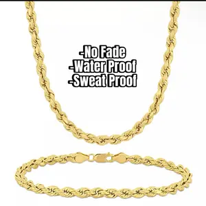 14KT Gold-Plated Non-Tarnish Rope Chain & Bracelet Set