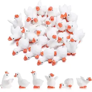 3/6pcs Mini Resin Goose Figurines, Small Desk White Goose Statue, Miniature Figures for Fairy Garden Home Decoration (6 Styles)