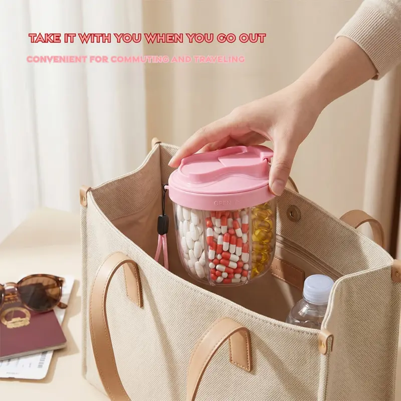 Seven-day portable meal reminder, portable elderly medication dispenser, large-capacity medicine box, multi-compartment medicine cup, travel medicine storage box, supplementary medicine bottle, dispensing box, Portable vitamin organizer