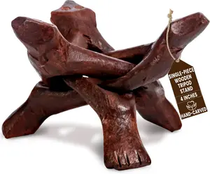 Wooden Tripod Stand - Display Stand For  Decor, Abalone Shell,  Dish, Trinket Dish, Key Bowl,  Ball and More - Stained, 4 Inches