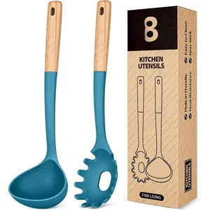 Pasta Fork and Ladle Set,  for Serving Hot Soup, Stirring, and Sauce Pasta,  Matte ,  Handle Spaghetti Spoon for Nonstick Cooking Surfaces (Blue)