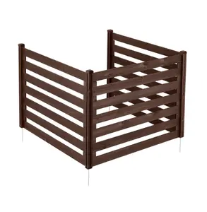 Wooden Privacy Fence 3 Panel, 48x37 inch AC Unit Cover, Outdoor Wood Screen with Stakes, Steel Frame Trash Can Hider for Garden, Yard, Pool Default