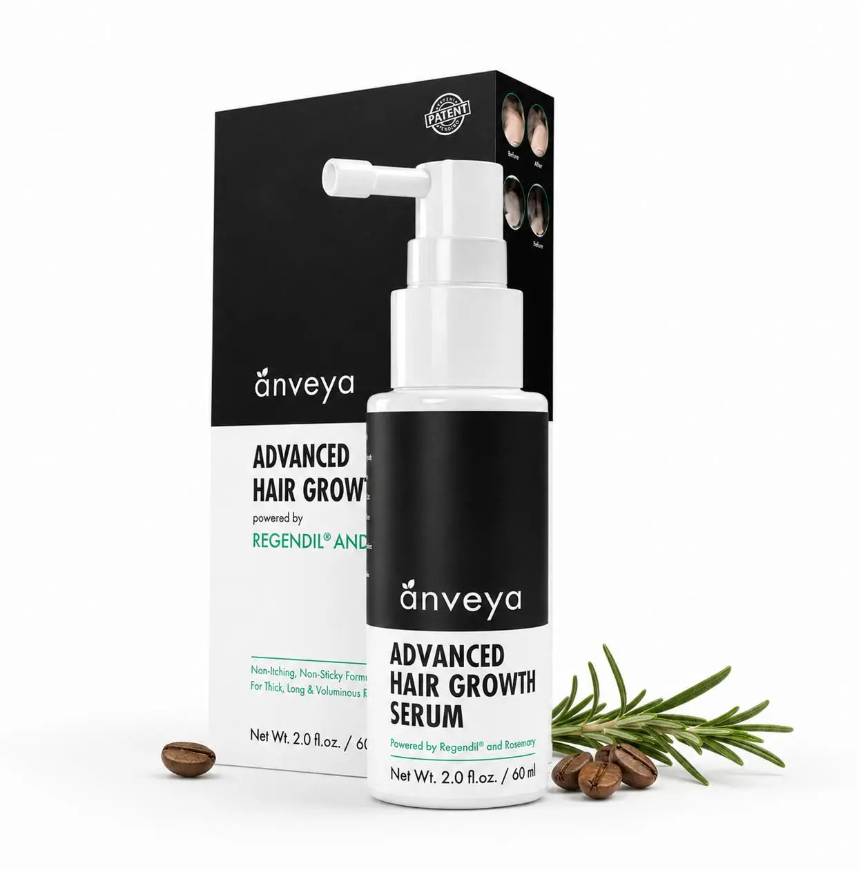 Anveya Hair & Beard Growth Serum Spray (60 ml) | Redensyl, Anagain & Rosemary | Minoxidil Alternative | DHT Blocker | Reduces Hair Fall & Strengthens Roots | Fast-Absorbing, Non-Sticky | Easy Application for coverage | For Men & Women