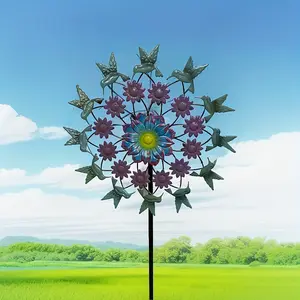 Garden Flower Sealed Bird Themed Metal Windmill, Decorative Metal Windmill Designed with Exquisite Floral And Bird Patterns. Moderate Height, Perfect for Adding Charm And Movement to Your Garden, Patio Or Backyard. A Great Outdoor Decoration.