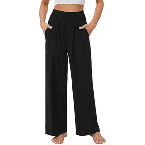 Women's loose and casual wide-leg comfortable sport pants, comfortable high-waist yoga sport pants, breathable and lightweight sport and casual pants with pockets