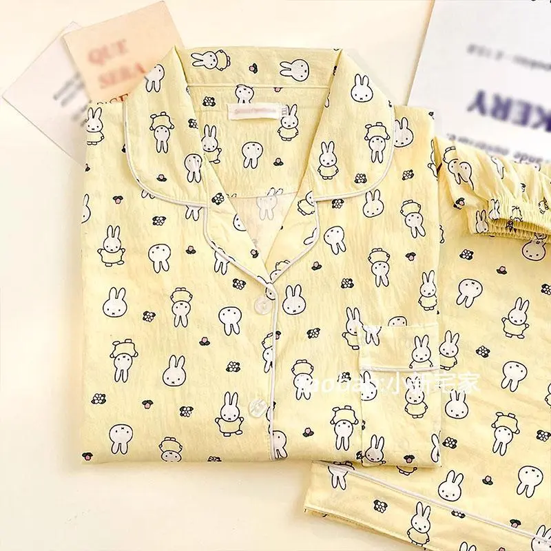 Girls' New Miffy 2-Piece Short Sleeve Pyjama Set - Kawaii Rabbit Print Cartoon Look Home Clothing, Summer Thin T-Shirt & Shorts, Multi-Size, S