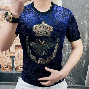 Men's Round Crown animal rhinestone pattern Funny T Shirts Summer Men Short Sleeve T-shirt Street Wear Tee Shirt Homme