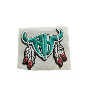 Aqua Bullhead Feathers Embroidered Hat Patch