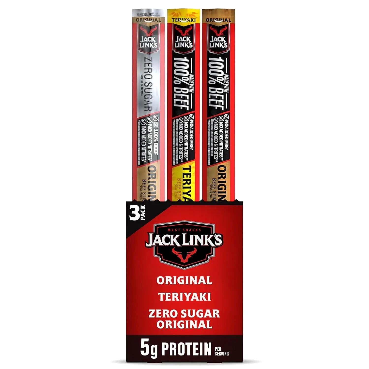 Jack Link's Original Beef Jerky Sticks - Made with 100% Real Beef - Ready to Eat Real Meat Protein Snacks - 6g Protein per Serving - 0.92 oz Meat Stick, 20 Count