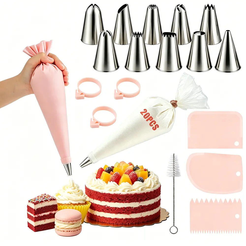 Cake Decorating Tool Set All Skill Level Baker Essential Gear, Smooth Spin Rotating Turntable, Full Kit For Fondant Sculpting & Decorative Icing Border Creation