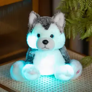 Glowing Cute Husky Plush Toy, Sitting Up Light-Up Stuffed Puppy, Soft Skin-Friendly Material, Ideal Gift for Kids, All Ages, Huggable Collectible