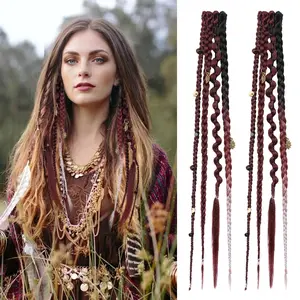 HMD Clip in braids, 2PCS 16/20 Inch Dreadlock Extensions with Beads & Chains, Viking Boho Braids for Cosplay, Renaissance Festival, Daily Styling