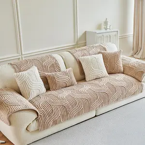 Solid Color Sofa Cover 1 Count, 2-4 Set Jacquard Non-Slip Couch Covers, Washable Soft Comfortable Bench Cover, Dustproof Furniture Sofa Protector, Pet Friendly Slipcover Sofa Tower, Sofa Mat for Living Room, Dormitory, Home, Hotel