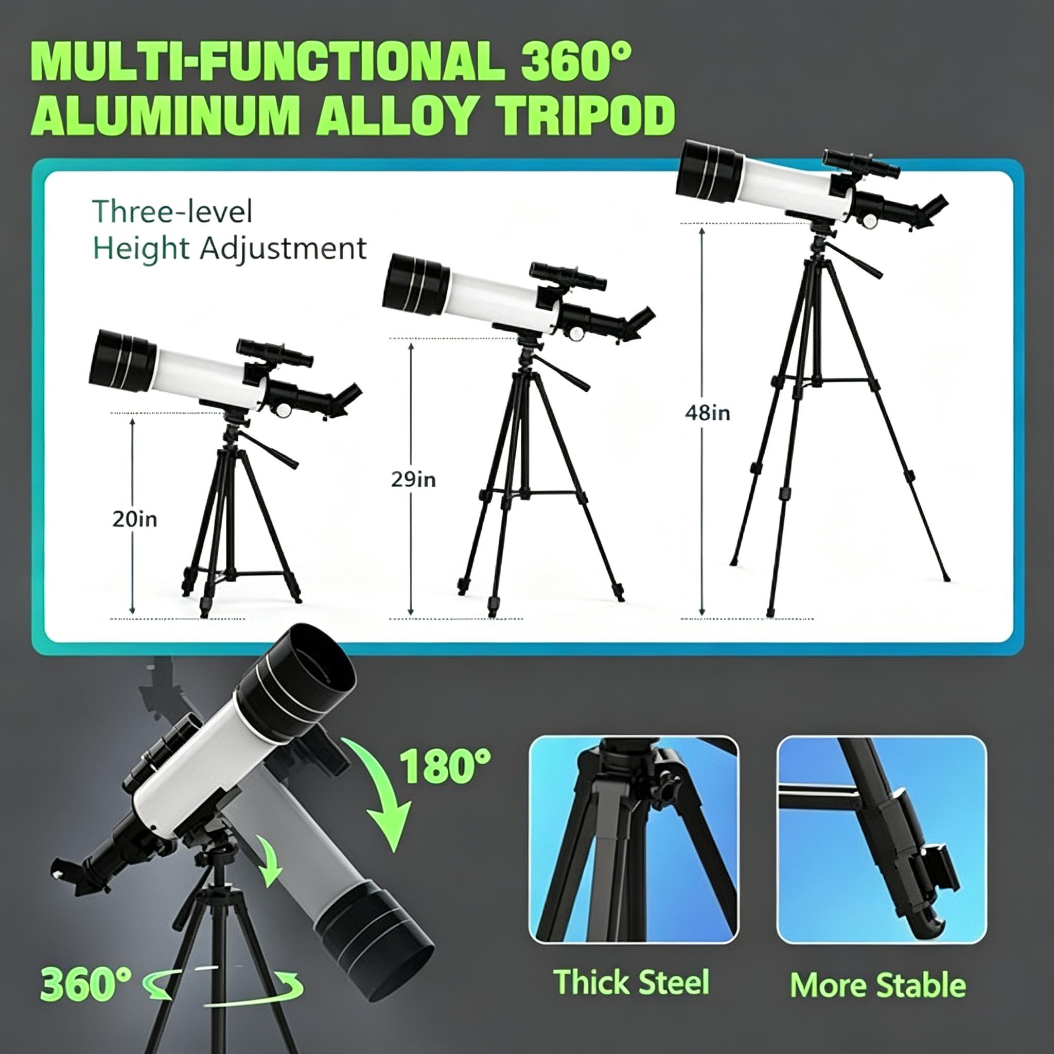 70mm Aperture 400mm Refractor Telescope for Astronomy Beginners, with Tripod, Phone Adapter & Carry Bag for Adults & Kids