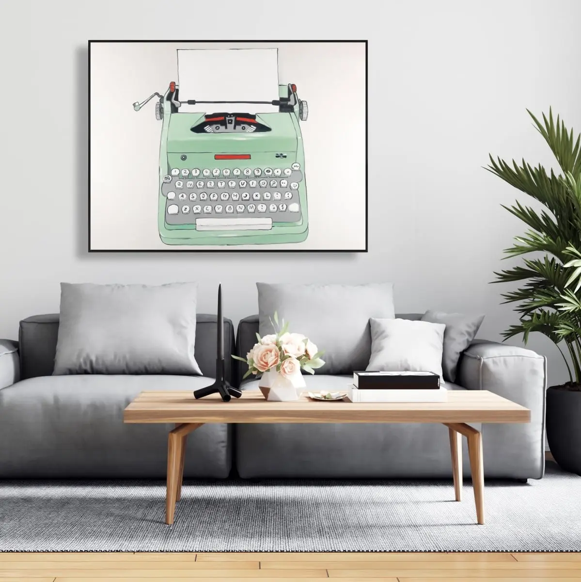 Artistic 36x48 in Framed Vintage Print - Retro Typewriter Motif, 360-Degree Stand, Mint Home Decoration, Ready-to-Hang Wall Art, Ideal Gift for Home Supplies Enthusiasts