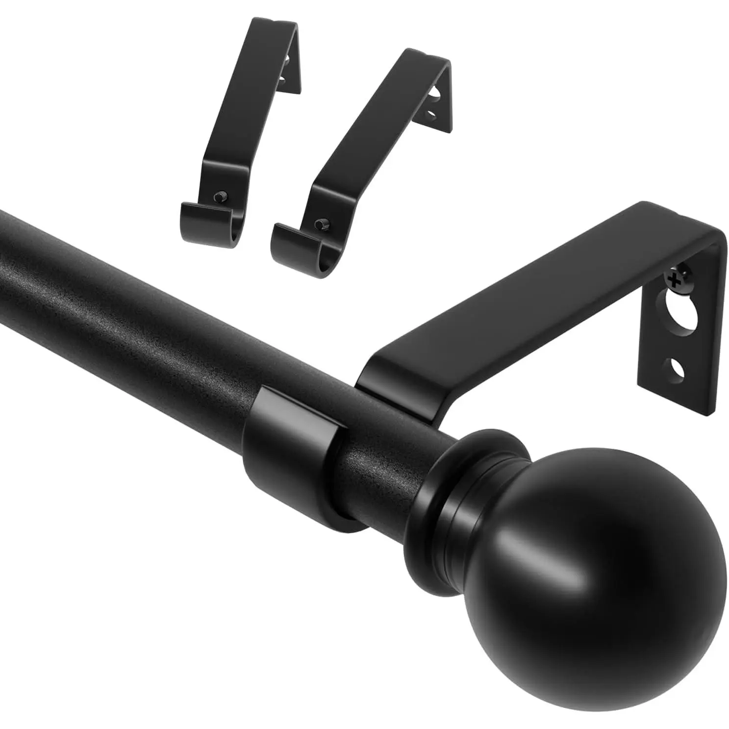 Rods for Windows 28 to 48 inch, 5/8 inch Black Rod Set with Brackets, Splicing Adjustable Metal Drapery Rod for Bedroom, Kitchen, Living Room, Matte Black