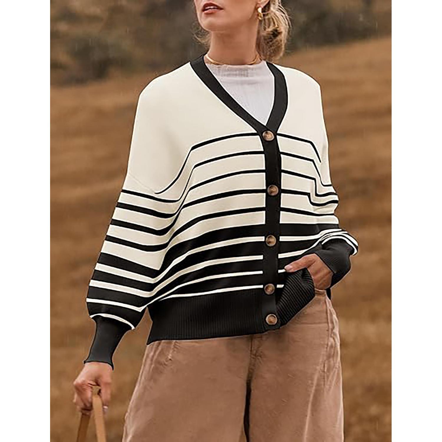 ZESICA Women's 2025 Casual Long Sleeve Button Down Cardigan Sweaters V Neck Open Front Knit Loose Oversized Sweater Coat Knitwear Womenswear Lady