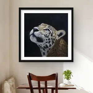 Begin Home Decor C1FM2424THLHVW 24 x 24 in. Realistic Leopard Face - Black Hyperrealist Framed Print Wall Art