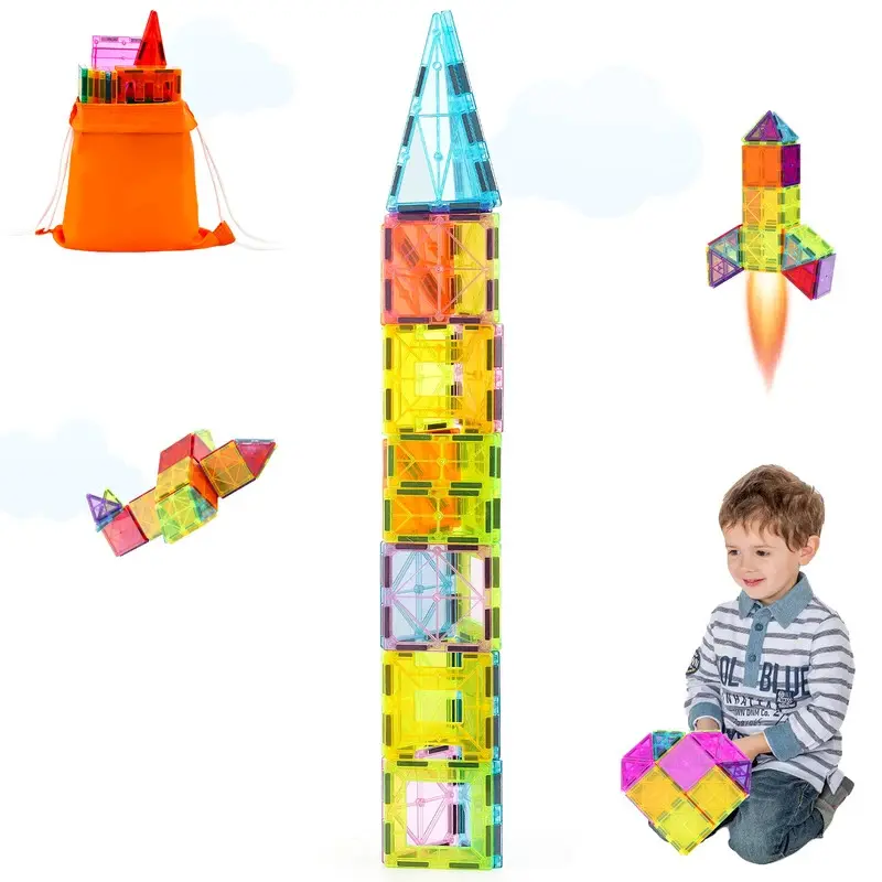 32-Piece Light-Up Magnetic Tiles Building Set, Colorful Plastic STEM Toy for Toddlers Ages 6+ Yrs, Educational Sorting-Stacking-Plugging Blocks for Fine Motor Skills & Creative Play, Kids Gift