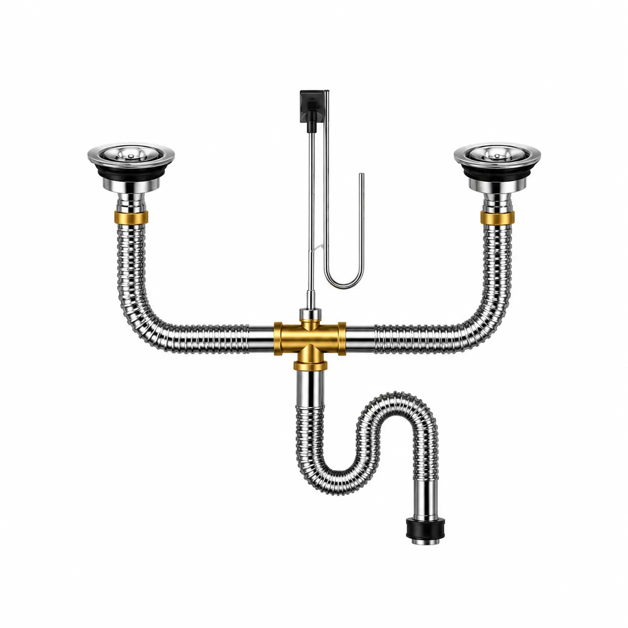Upgrade Your Sink Drain System with Premium Stainless Steel Drain Kit, Double Sink Strainer, Flexible Waste Pipe & Leak-Proof Connection, Space-Saving Design for Kitchen, Bathroom and Laundry Room